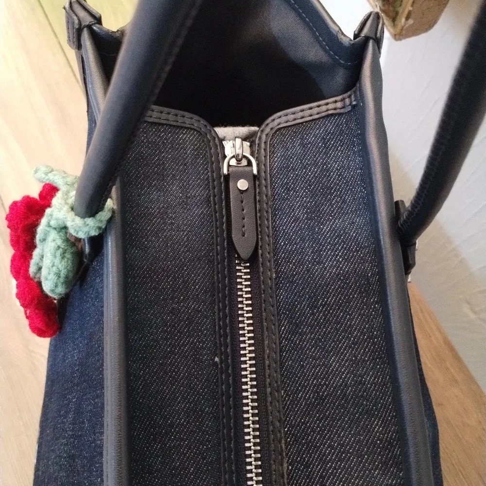 Kate Spade Ella Large Monogram Midnight Blue Denim Tote Bag - Picture 9 of 16